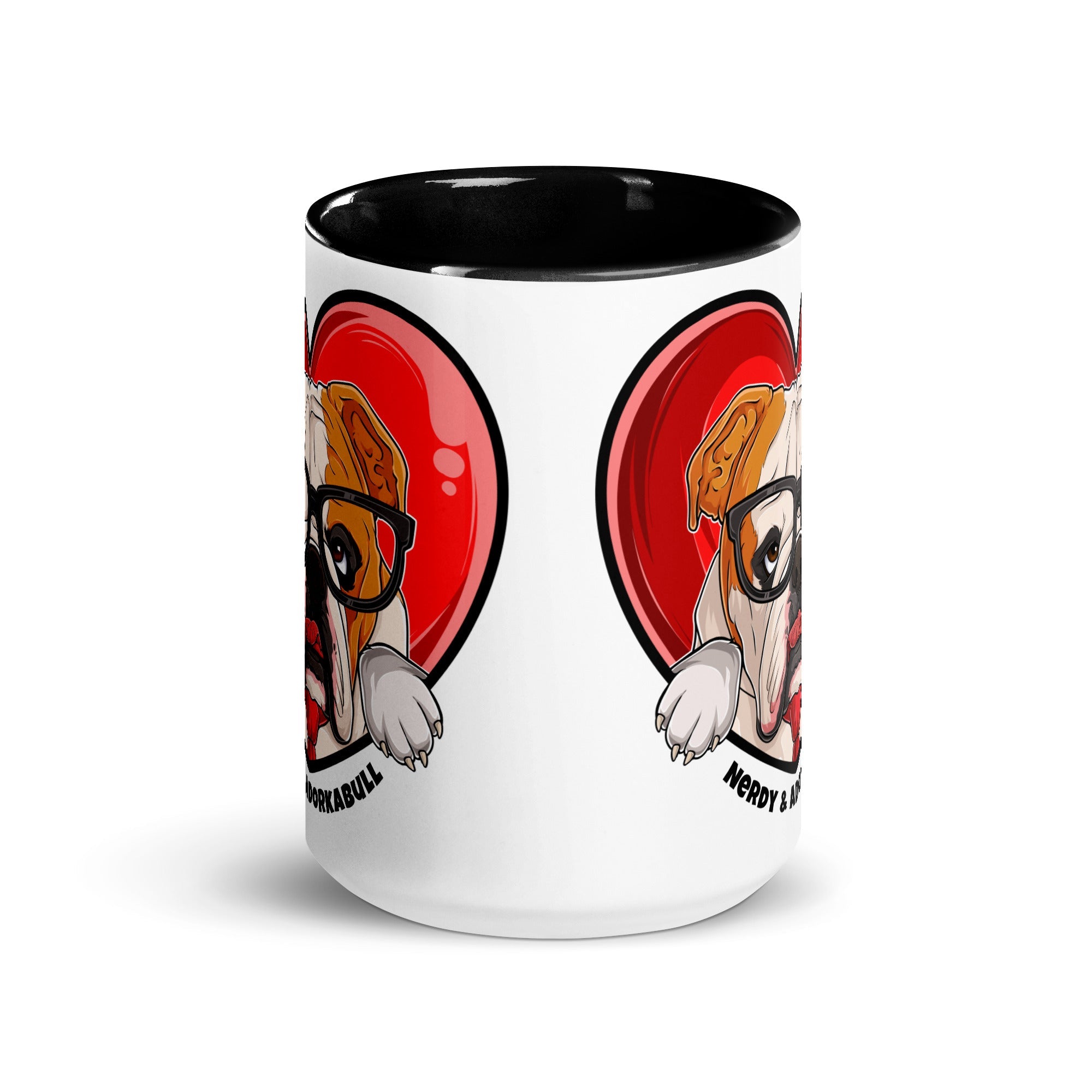 Nerdy &amp; Adorkabull – Bulldog Mug (15oz) | Red &amp; White Colored
