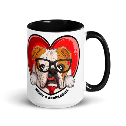 Nerdy &amp; Adorkabull – Bulldog Mug (15oz) | Red &amp; White Colored