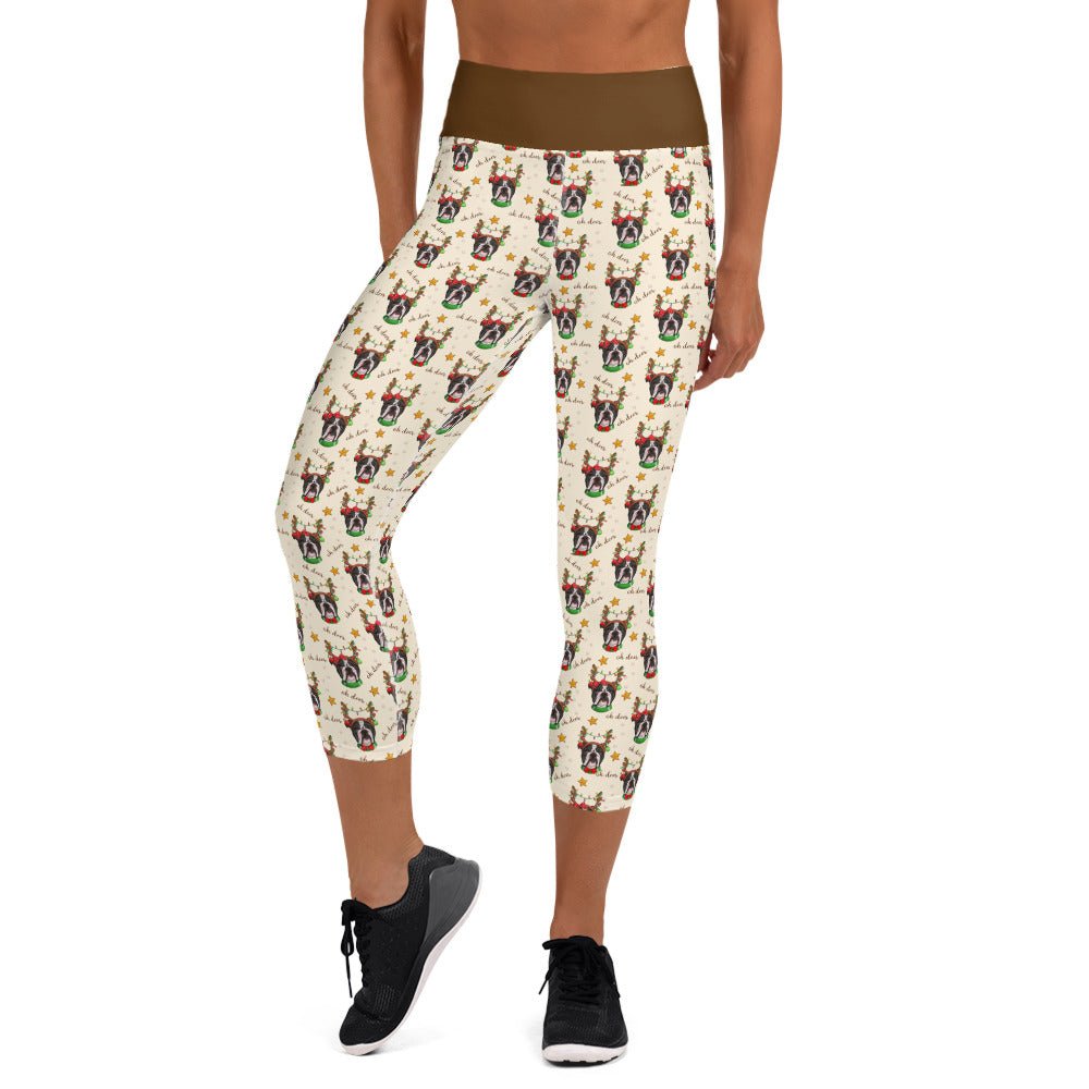 &quot;Oh Deer&quot; Bulldog Reindeer Capri Leggings | B&amp;W Colored