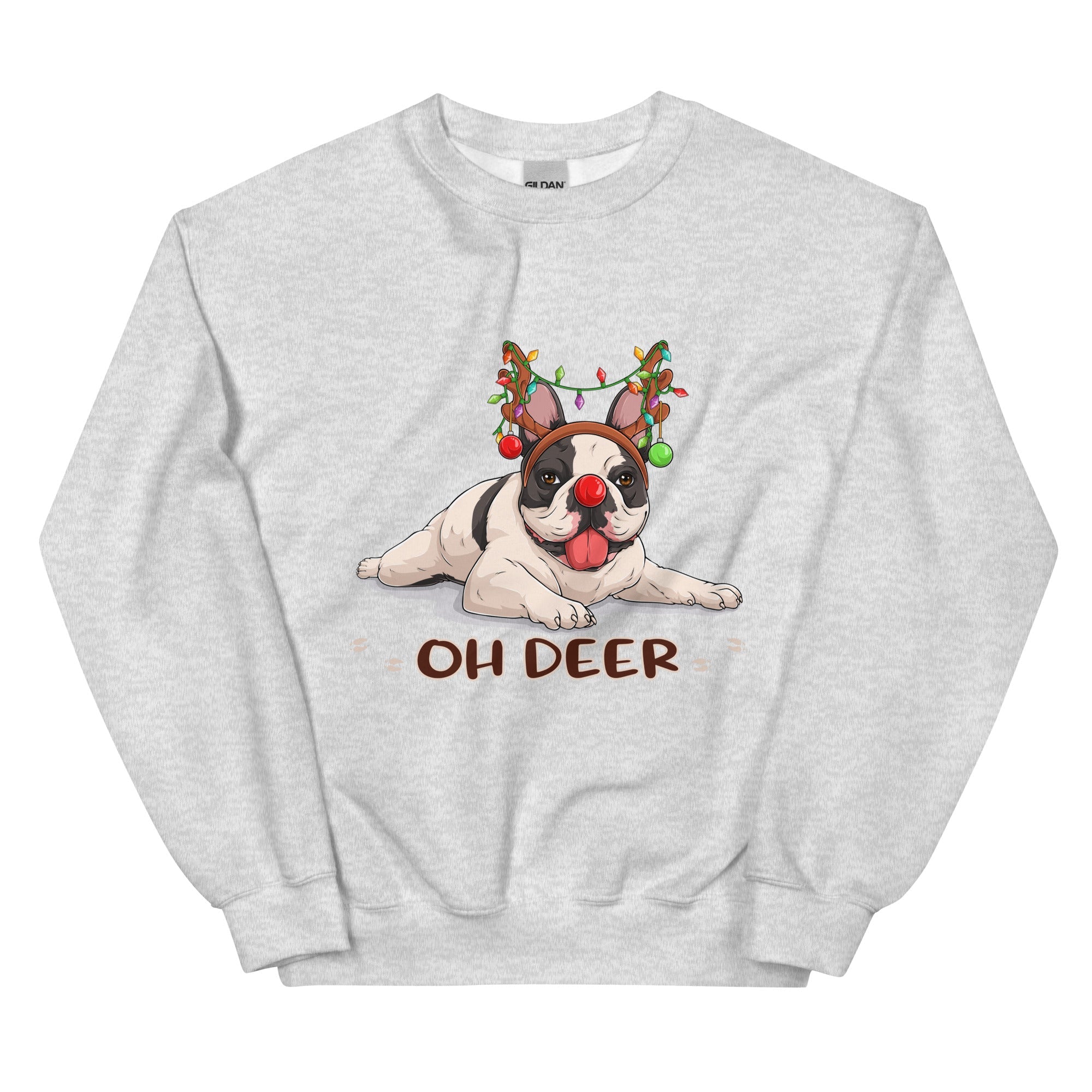 &quot;Oh Deer&quot; Christmas Frenchie Sweatshirt | B&amp;W Colored
