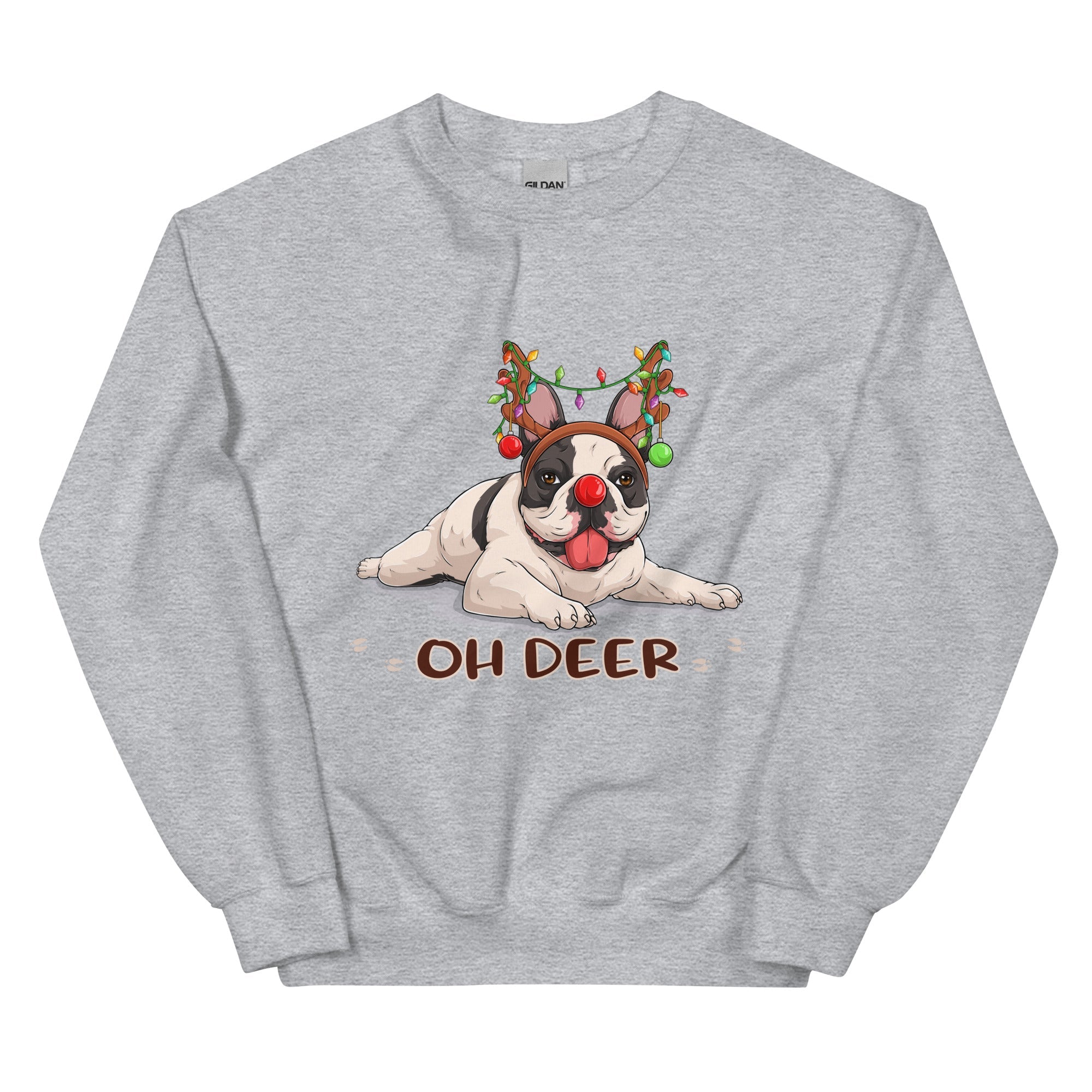 &quot;Oh Deer&quot; Christmas Frenchie Sweatshirt | B&amp;W Colored