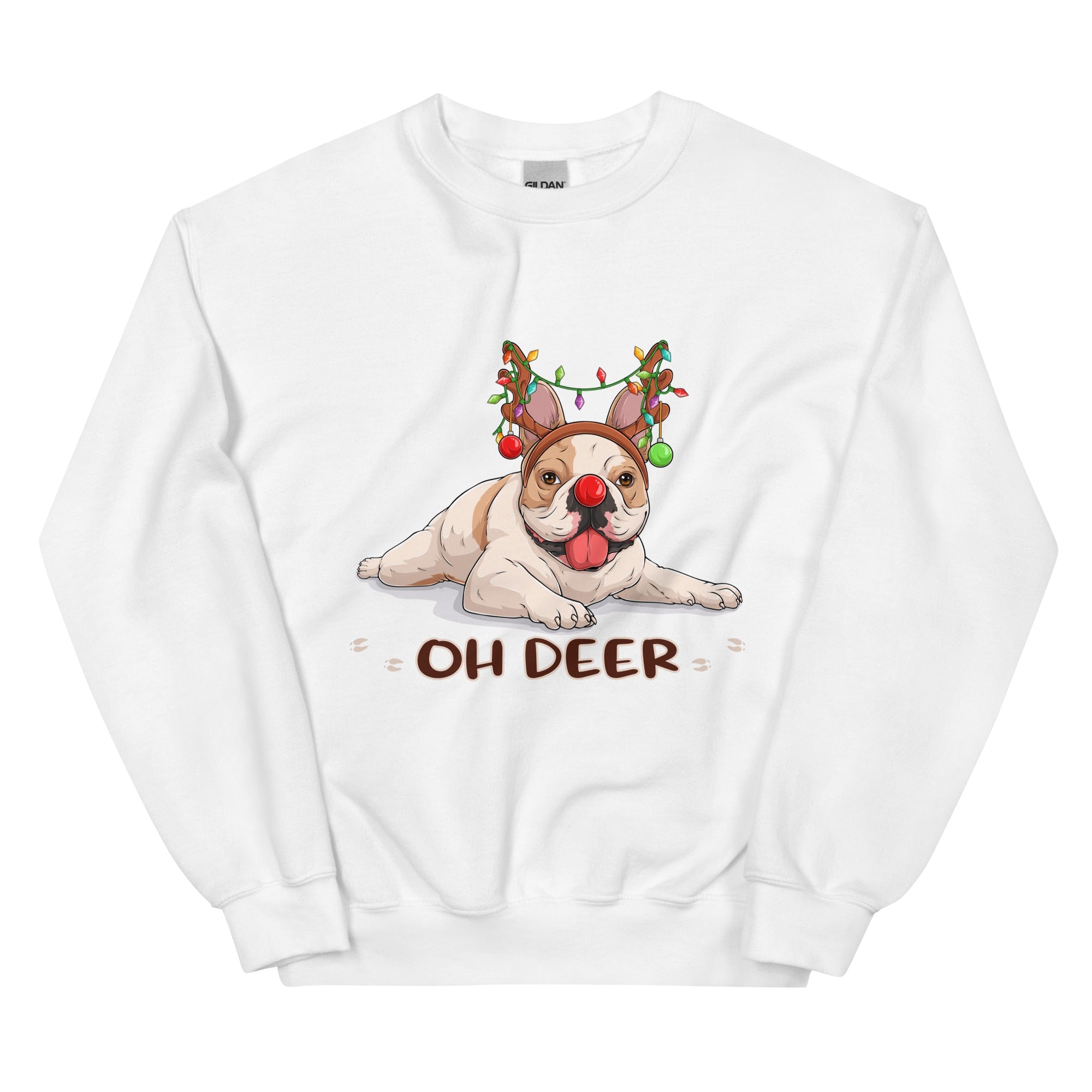 &quot;Oh Deer&quot; Christmas Frenchie Sweatshirt | Fawn &amp; White Colored