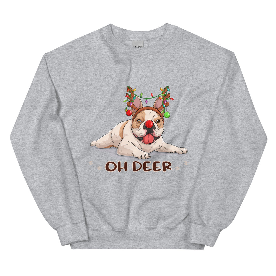 &quot;Oh Deer&quot; Christmas Frenchie Sweatshirt | Fawn &amp; White Colored