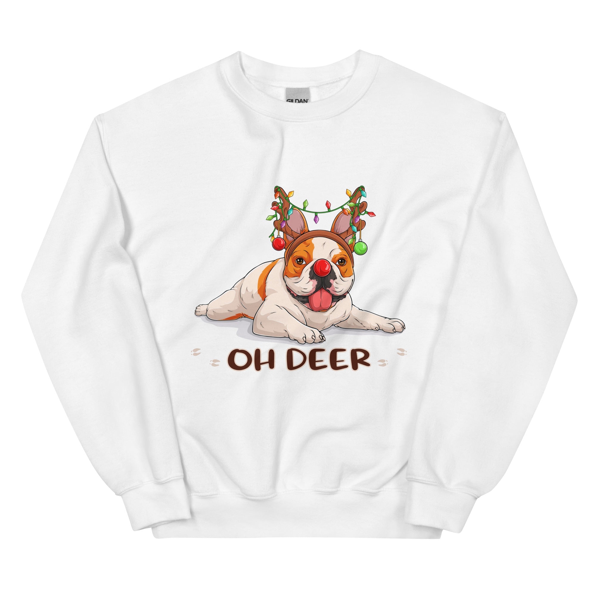 &quot;Oh Deer&quot; Christmas Frenchie Sweatshirt | Red &amp; White Colored