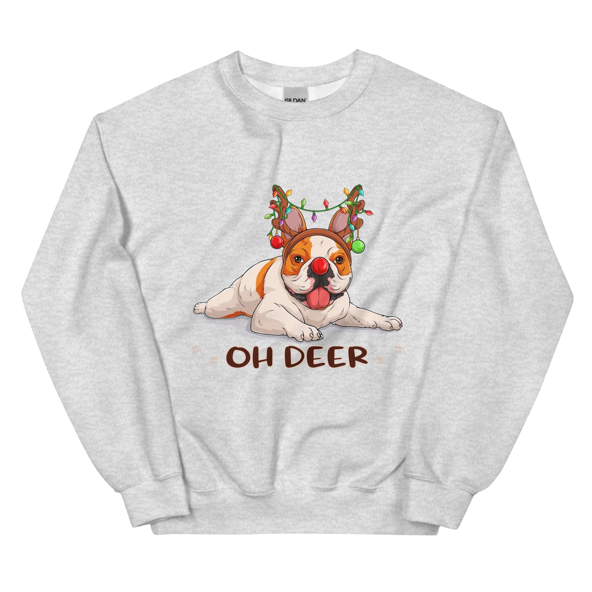 &quot;Oh Deer&quot; Christmas Frenchie Sweatshirt | Red &amp; White Colored