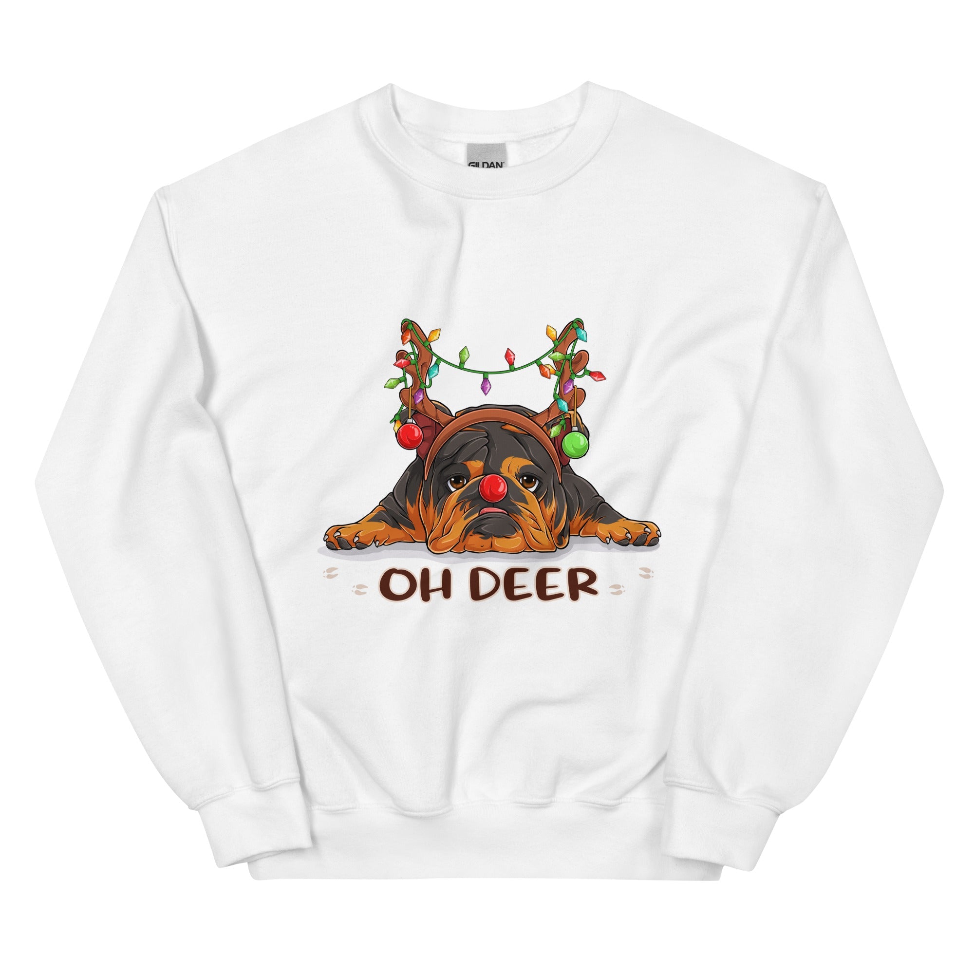 &quot;Oh Deer&quot; English Bulldog Christmas Sweatshirt | Tri Colored