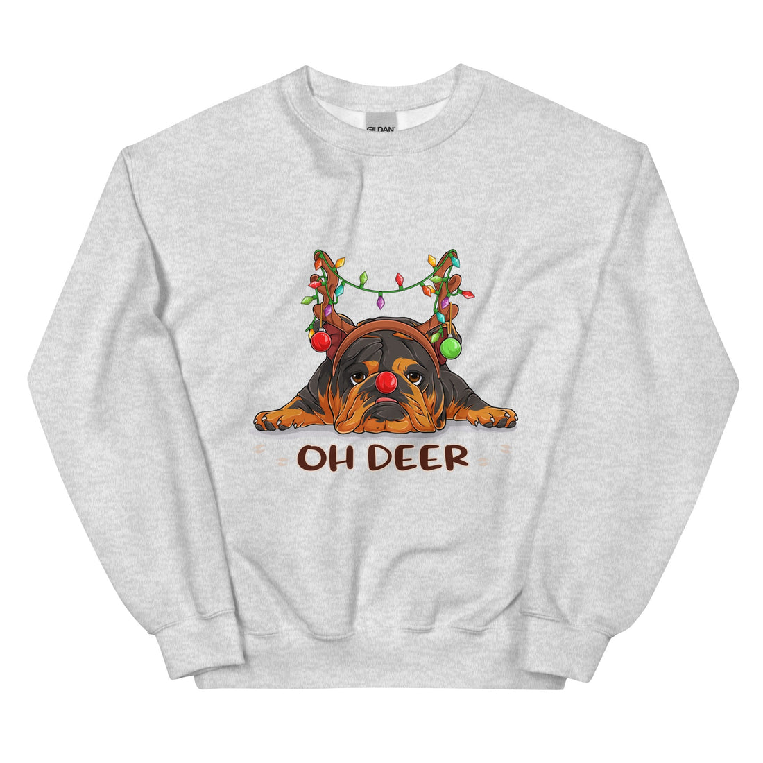 &quot;Oh Deer&quot; English Bulldog Christmas Sweatshirt | Tri Colored