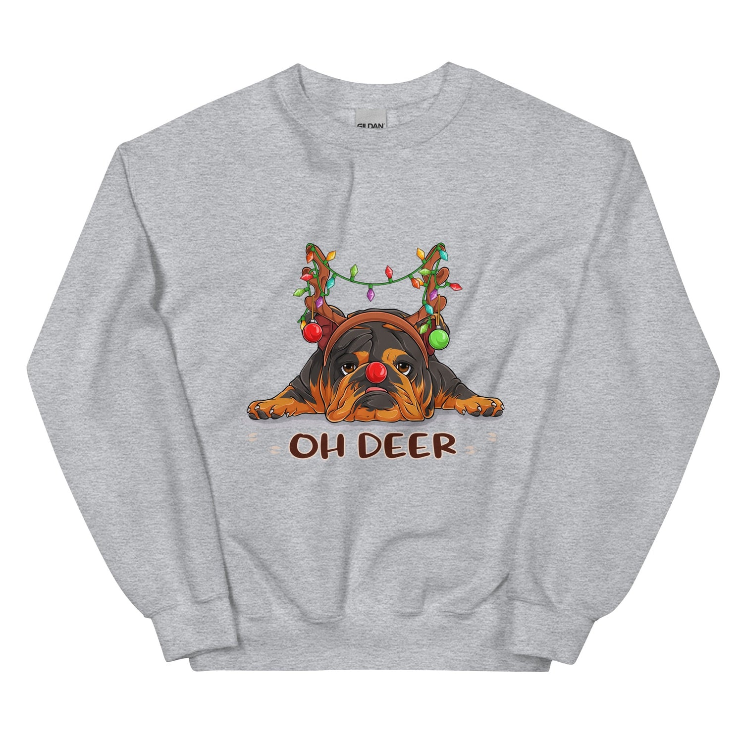 &quot;Oh Deer&quot; English Bulldog Christmas Sweatshirt | Tri Colored