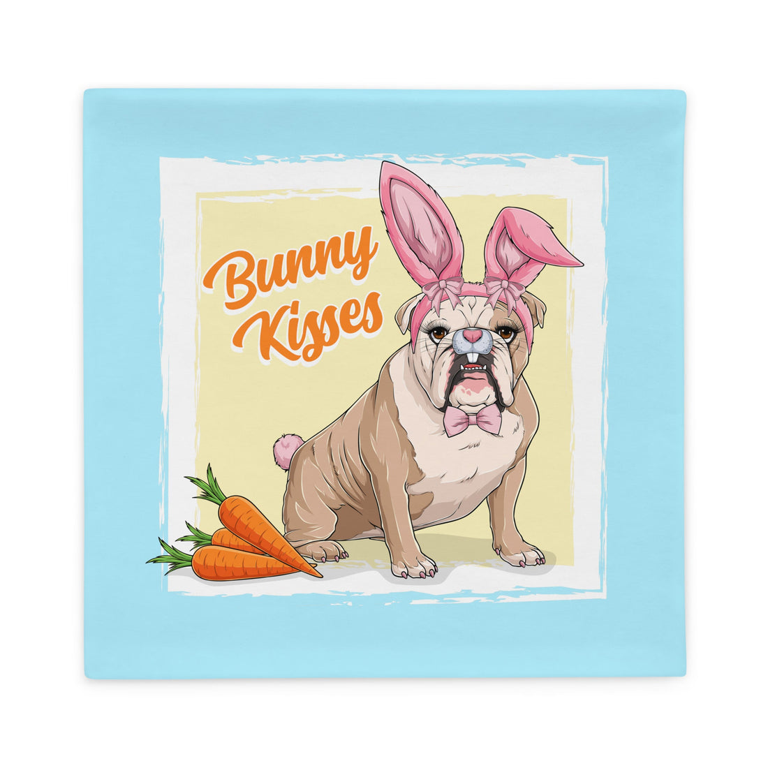 Pink "Bunny Kisses" Female English Bulldog Pillow Case | Fawn &amp; White Colored