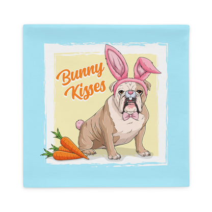 Pink "Bunny Kisses" Male English Bulldog Pillow Case | Fawn &amp; White Colored