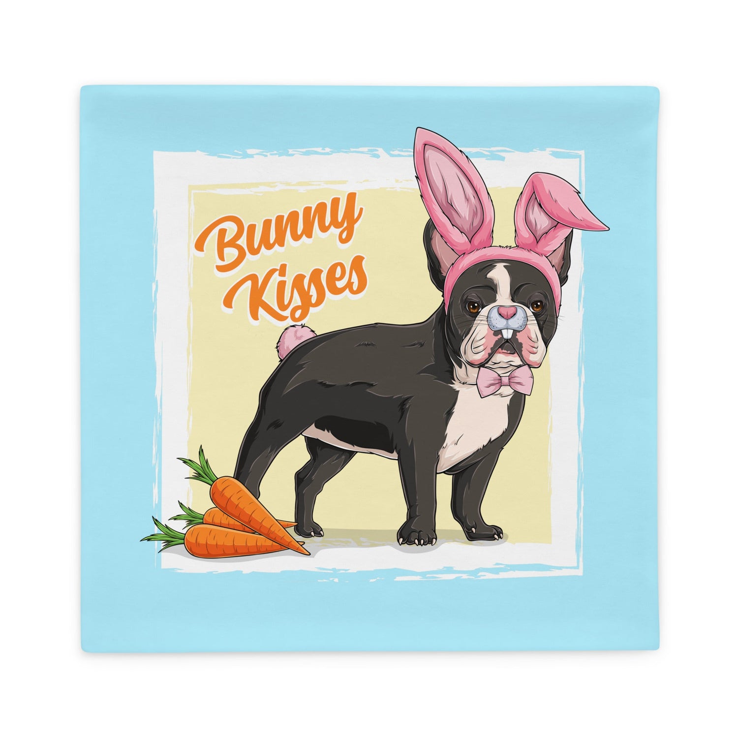 Pink "Bunny Kisses" Male Frenchie Pillow Case | B&amp;W Colored
