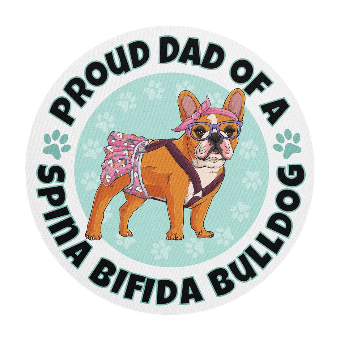 "Proud Dad of a Spina Bifida Bulldog" Female Frenchie Mouse Pad | Red &amp; White Colored