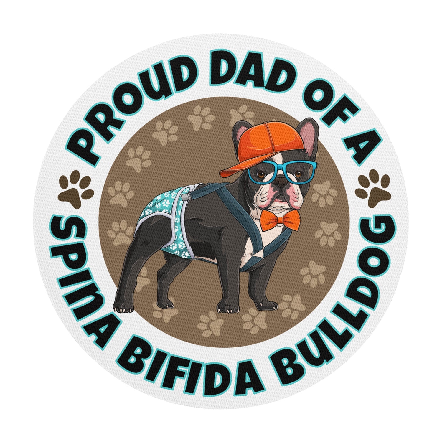 "Proud Dad of a Spina Bifida Bulldog" Male Frenchie Mouse Pad | Black &amp; White Colored