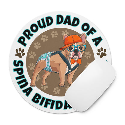"Proud Dad of a Spina Bifida Bulldog" Male Frenchie Mouse Pad | Fawn &amp; White Colored