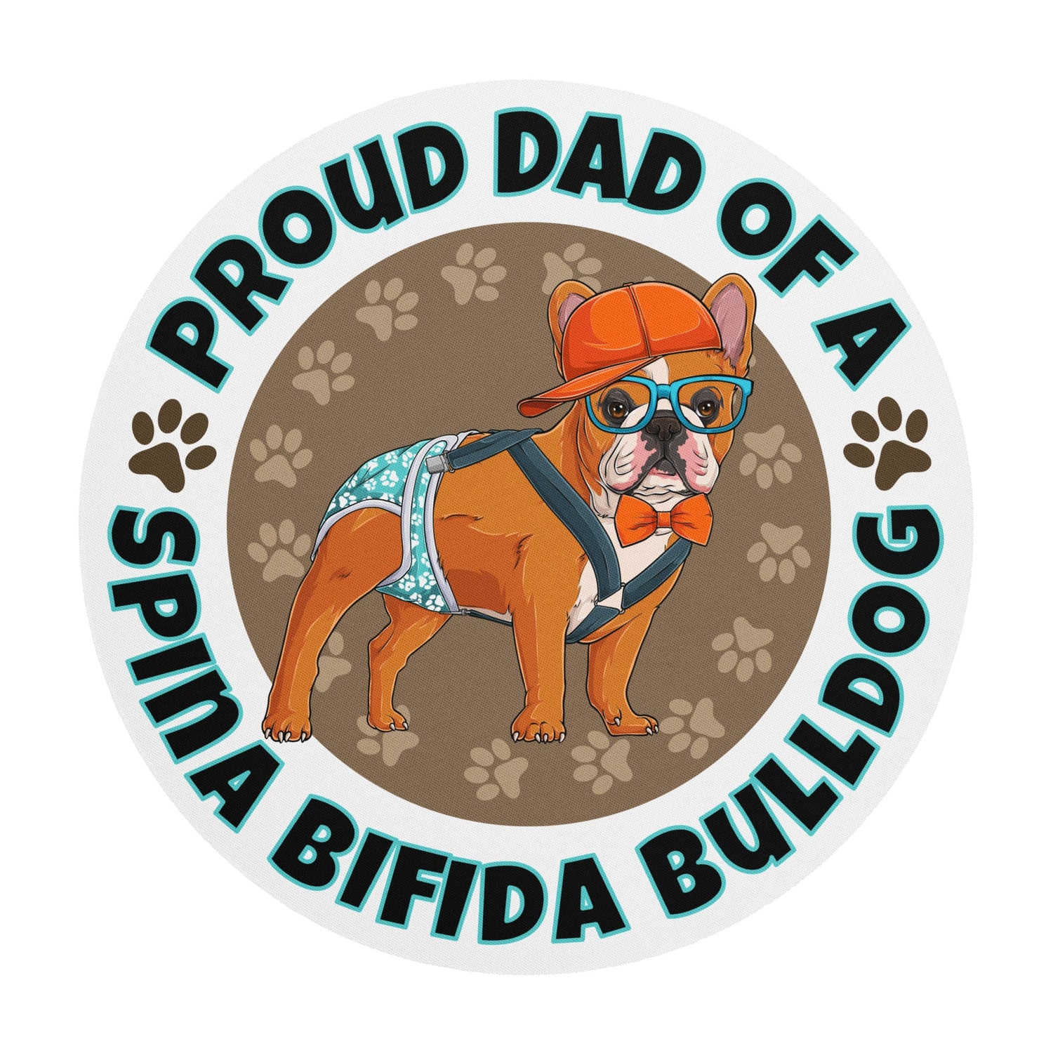 "Proud Dad of a Spina Bifida Bulldog" Male Frenchie Mouse Pad | Red &amp; White Colored