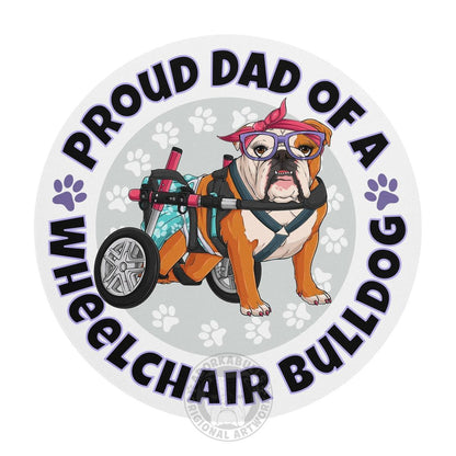 "Proud Dad of a Wheelchair Bulldog" Female Bulldog Mouse Pad | Red &amp; White Colored