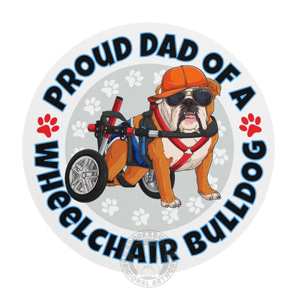 "Proud Dad of a Wheelchair Bulldog" Male Bulldog Mouse Pad | Red &amp; White Colored