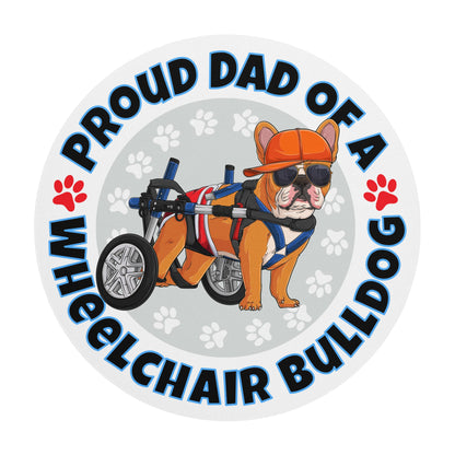 "Proud Dad of a Wheelchair Bulldog" Male Frenchie Mouse Pad | Red &amp; White Colored