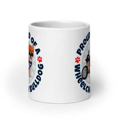"Proud Dad of a Wheelchair Bulldog" Male Frenchie Mug (20oz) | Fawn &amp; White Colored