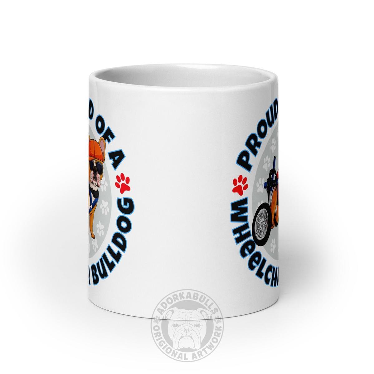"Proud Dad of a Wheelchair Bulldog" Male Frenchie Mug (20oz) | Red &amp; White Colored