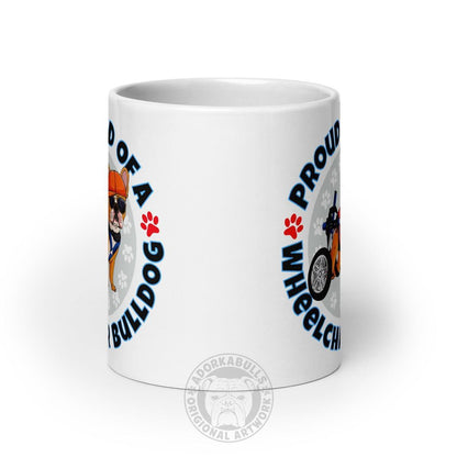 "Proud Dad of a Wheelchair Bulldog" Male Frenchie Mug (20oz) | Red &amp; White Colored
