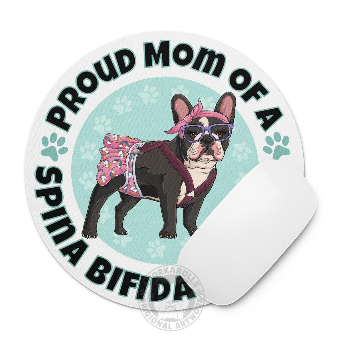 "Proud Mom of a Spina Bifida Bulldog" Female Frenchie Mouse Pad | Black &amp; White Colored