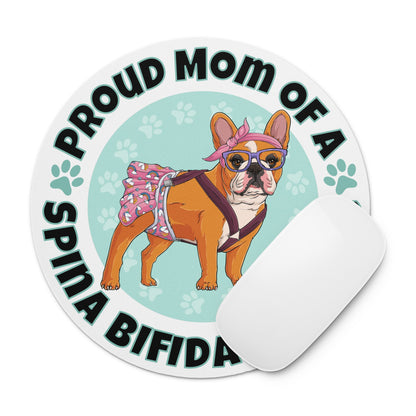 "Proud Mom of a Spina Bifida Bulldog" Female Frenchie Mouse Pad | Red &amp; White Colored