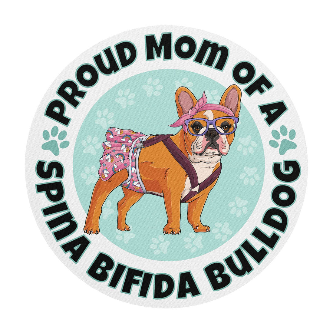 "Proud Mom of a Spina Bifida Bulldog" Female Frenchie Mouse Pad | Red &amp; White Colored