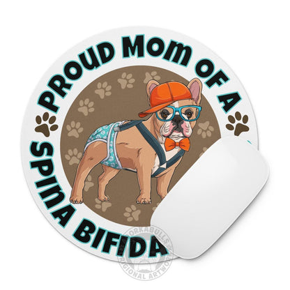 "Proud Mom of a Spina Bifida Bulldog" Male Frenchie Mouse Pad | Fawn &amp; White Colored