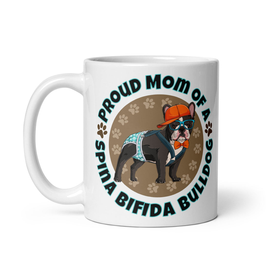 "Proud Mom of a Spina Bifida Bulldog" Male Frenchie Mug | B&W Colored