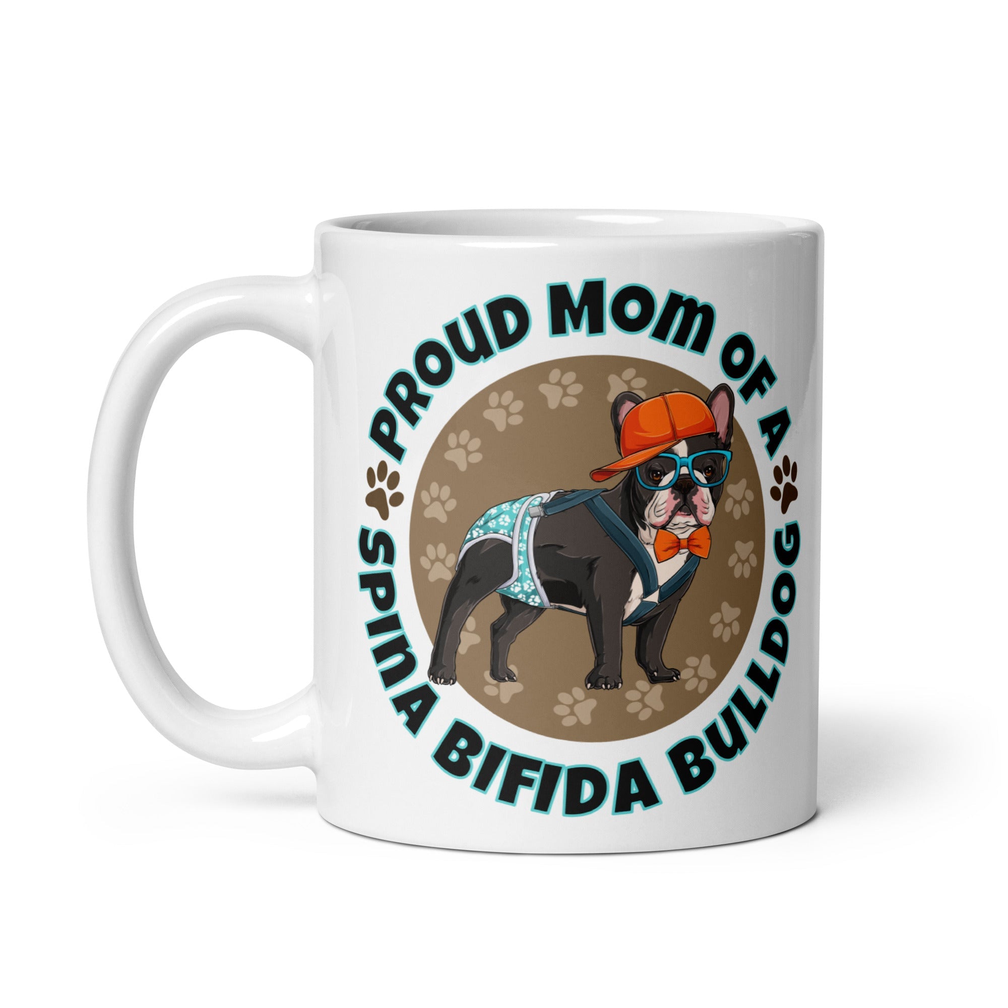 &quot;Proud Mom of a Spina Bifida Bulldog&quot; Male Frenchie Mug | B&amp;W Colored