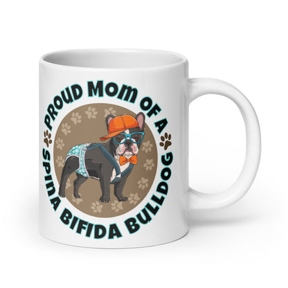 &quot;Proud Mom of a Spina Bifida Bulldog&quot; Male Frenchie Mug | B&amp;W Colored