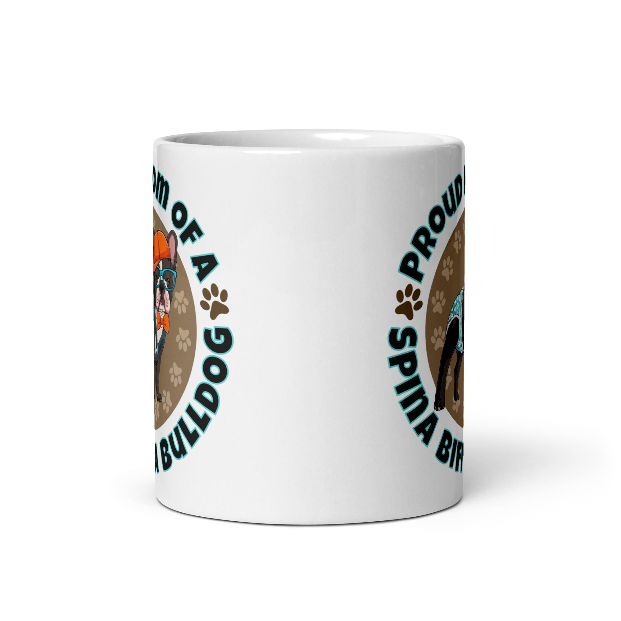 &quot;Proud Mom of a Spina Bifida Bulldog&quot; Male Frenchie Mug | B&amp;W Colored