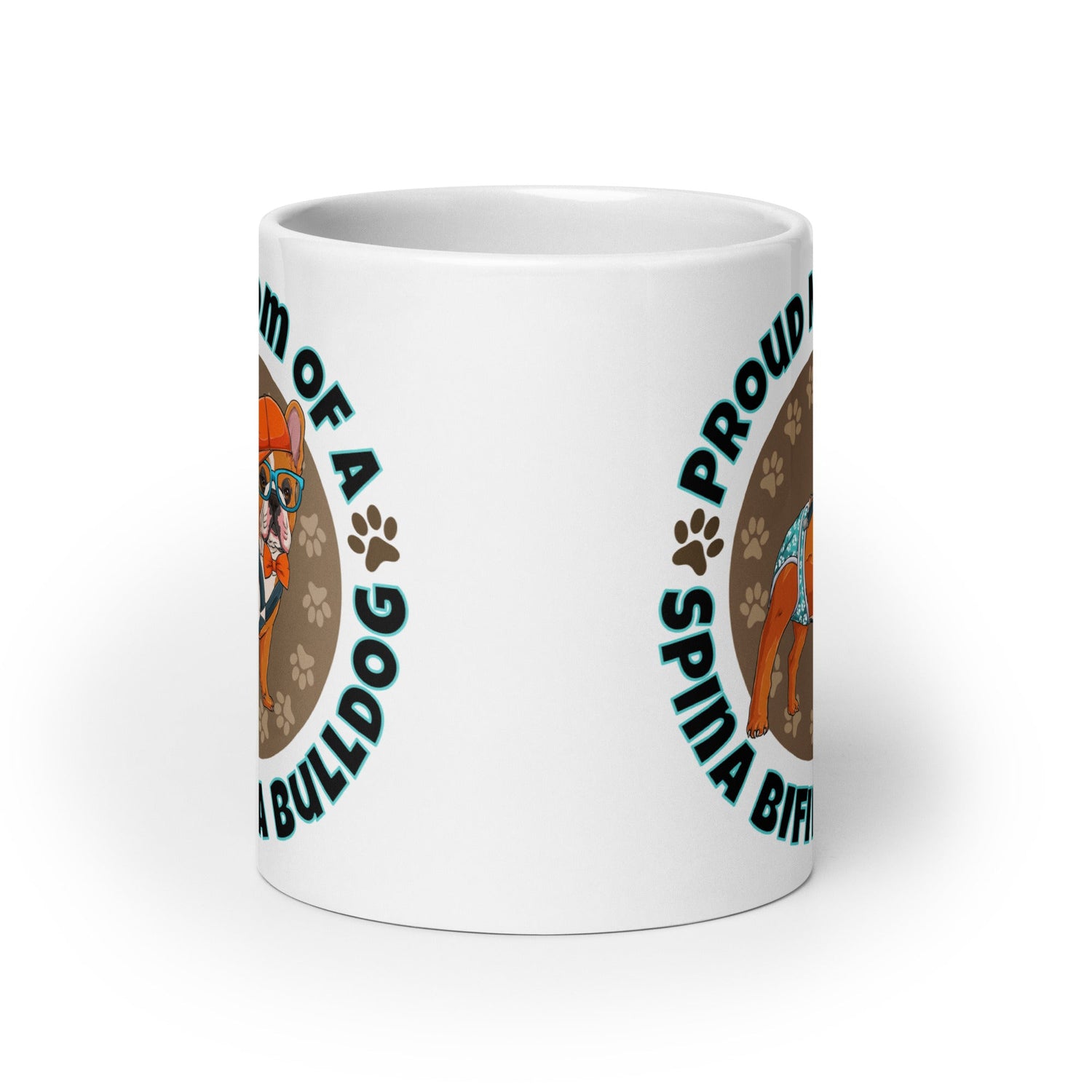 &quot;Proud Mom of a Spina Bifida Bulldog&quot; Male Frenchie Mug | Red &amp; White Colored