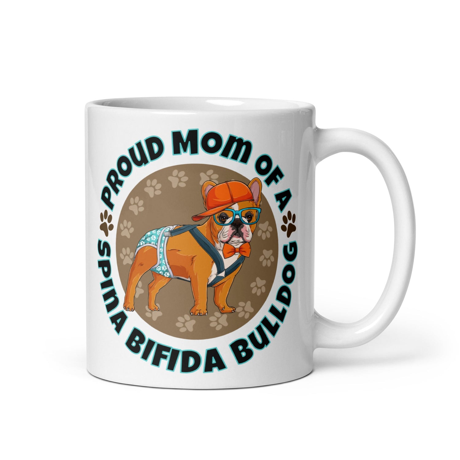 &quot;Proud Mom of a Spina Bifida Bulldog&quot; Male Frenchie Mug | Red &amp; White Colored