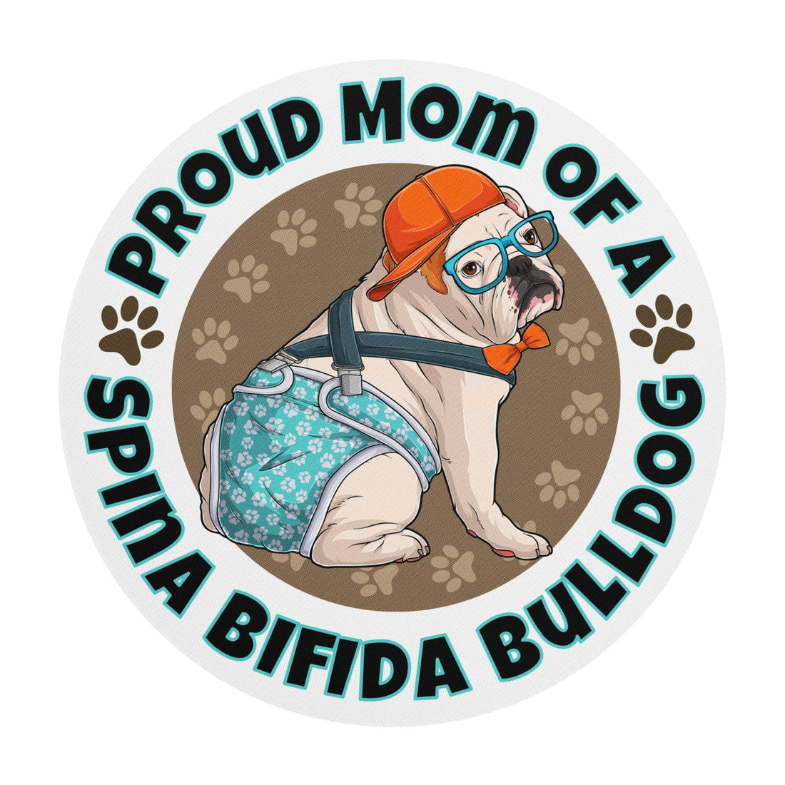 "Proud Mom of a Spina Bifida Bulldog" Mouse Pad | Red &amp; White Colored Male