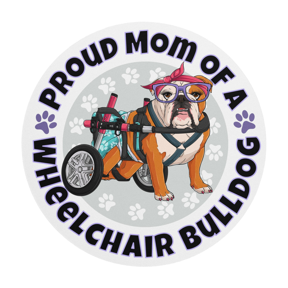 "Proud Mom of a Wheelchair Bulldog" Female Bulldog Mouse Pad | Red &amp; White Colored