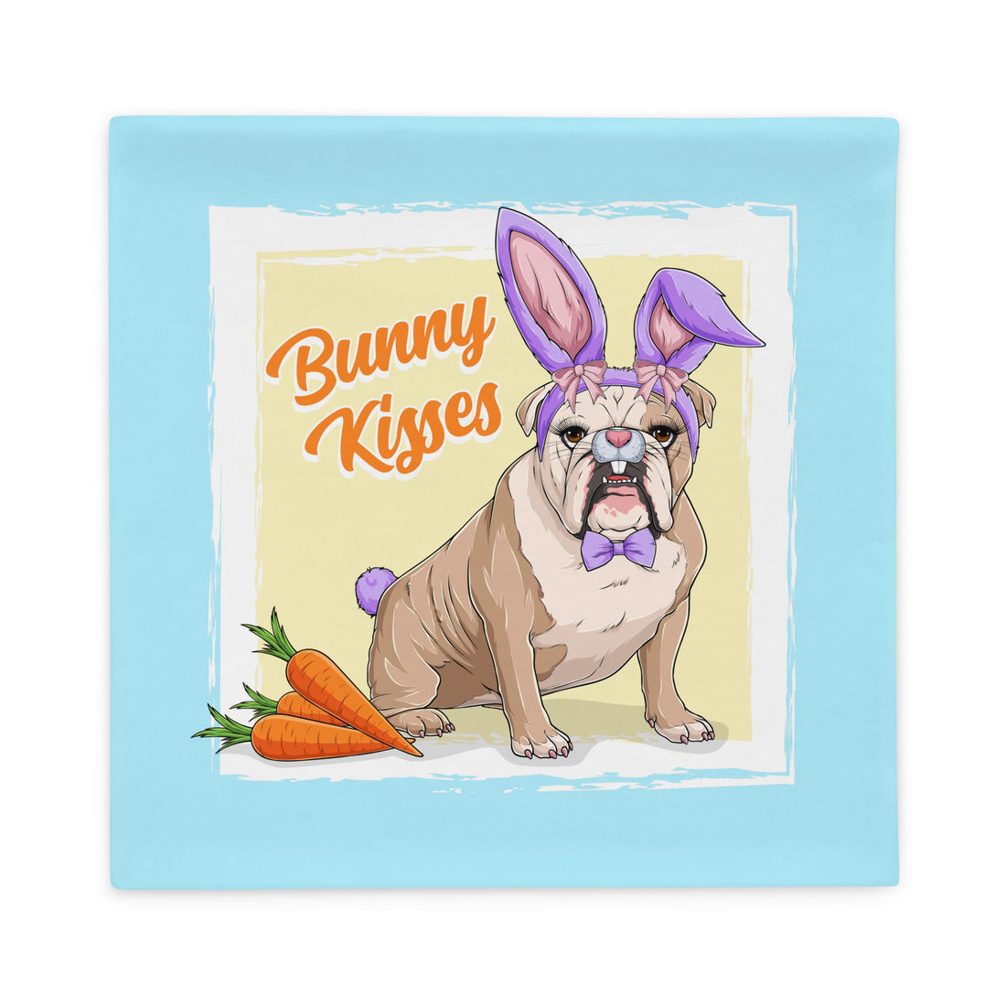 Purple "Bunny Kisses" Female English Bulldog Pillow Case | Fawn &amp; White Colored