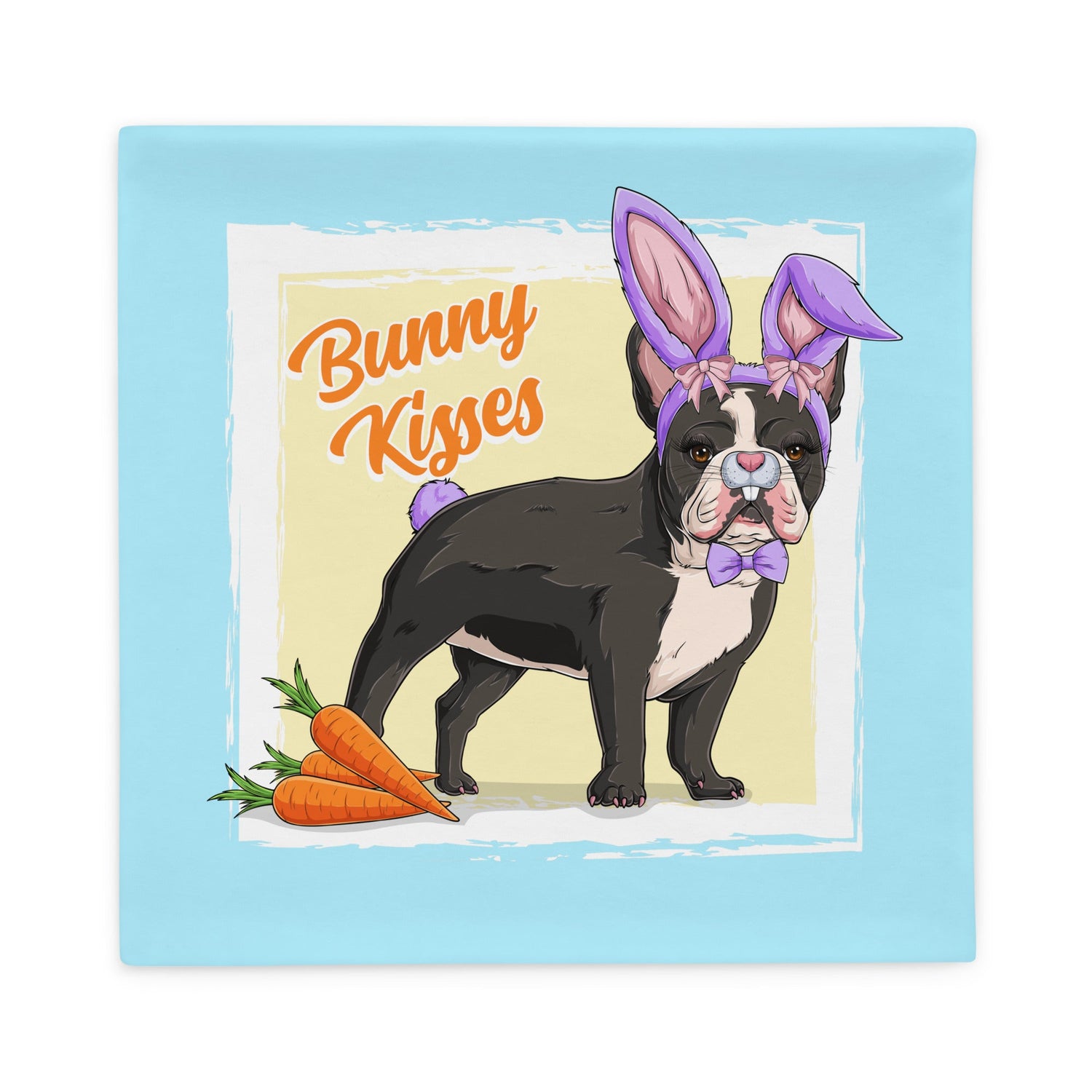 Purple "Bunny Kisses" Female Frenchie Pillow Case | B&amp;W Colored