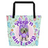 Purple "Peep’n Ain’t Easy" Female Bulldog Tote Bag with Pocket | B&W Colored