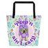 Purple "Peep’n Ain’t Easy" Female Bulldog Tote Bag with Pocket | Fawn & White Colored