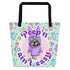 Purple "Peep’n Ain’t Easy" Female Frenchie Tote Bag with Pocket | B&W Colored