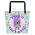 Purple "Peep’n Ain’t Easy" Male Bulldog Tote Bag with Pocket | B&W Colored