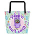 Purple "Peep’n Ain’t Easy" Male Frenchie Tote Bag with Pocket | B&W Colored