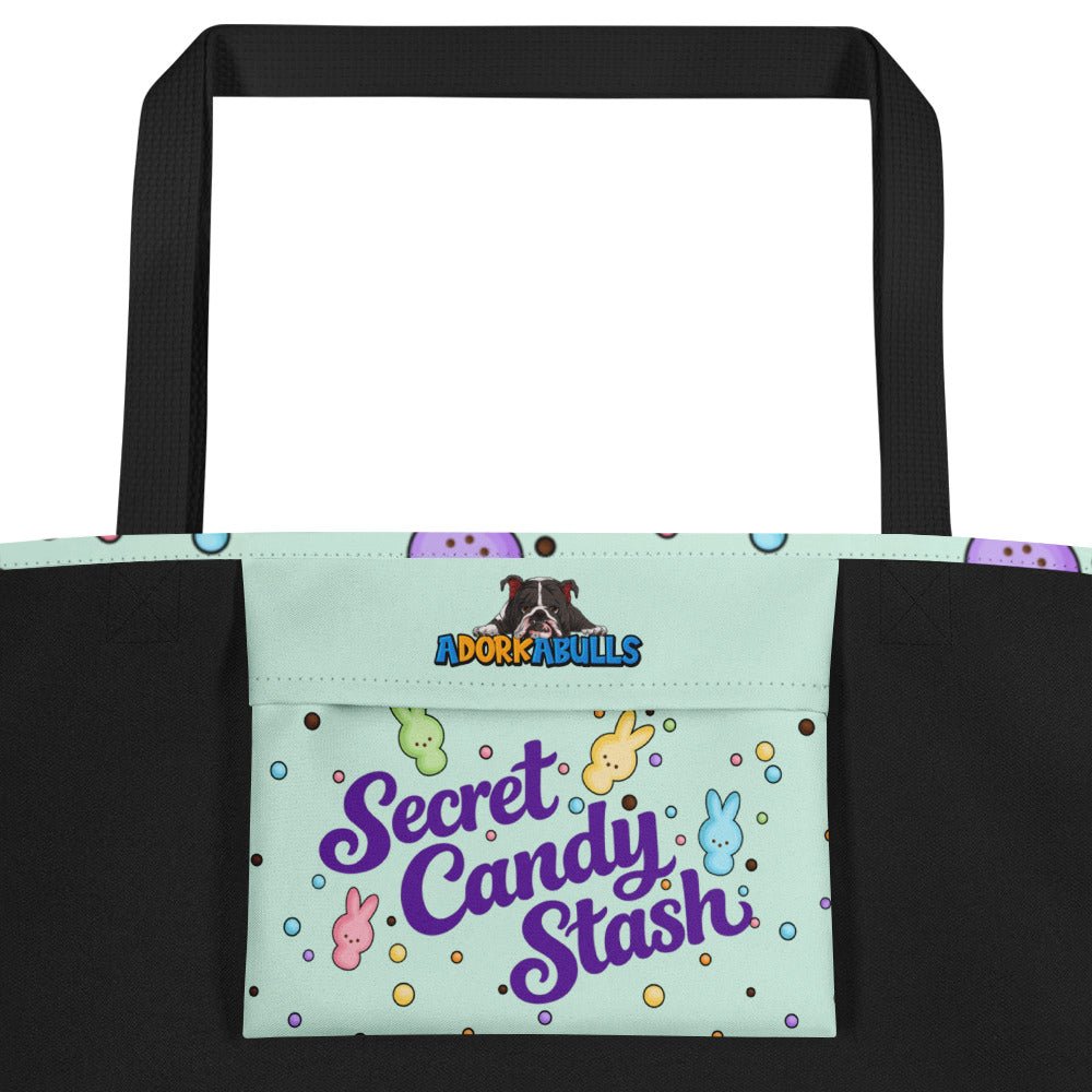 Purple "Peep’n Ain’t Easy" Male Frenchie Tote Bag with Pocket | B&amp;W Colored