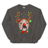 Red - Nosed Bulldog Christmas Crewneck | Fawn & White Colored