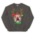 Red - Nosed Female Bulldog Christmas Crewneck | Fawn & White Colored