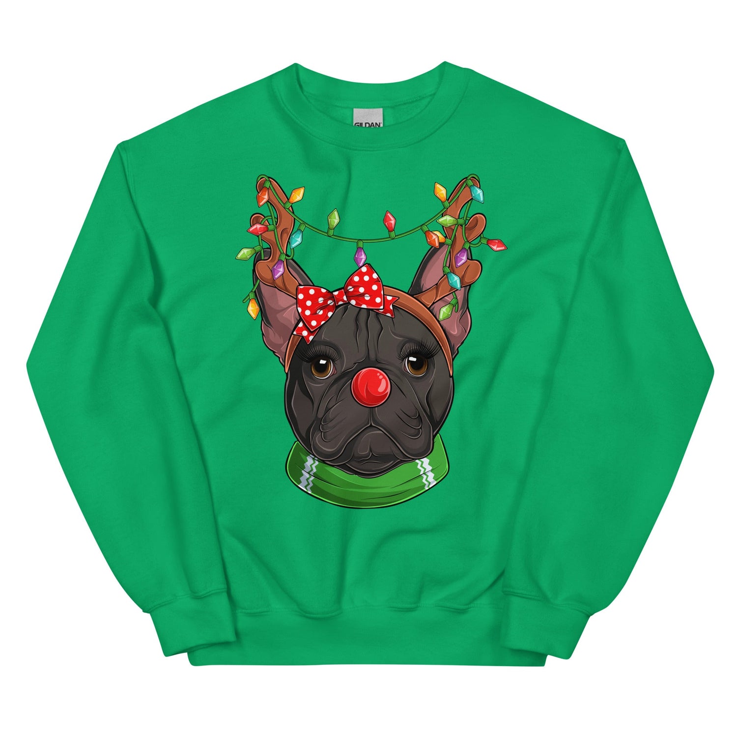 Red - Nosed Female Frenchie Christmas Crewneck | B&amp;W Colored