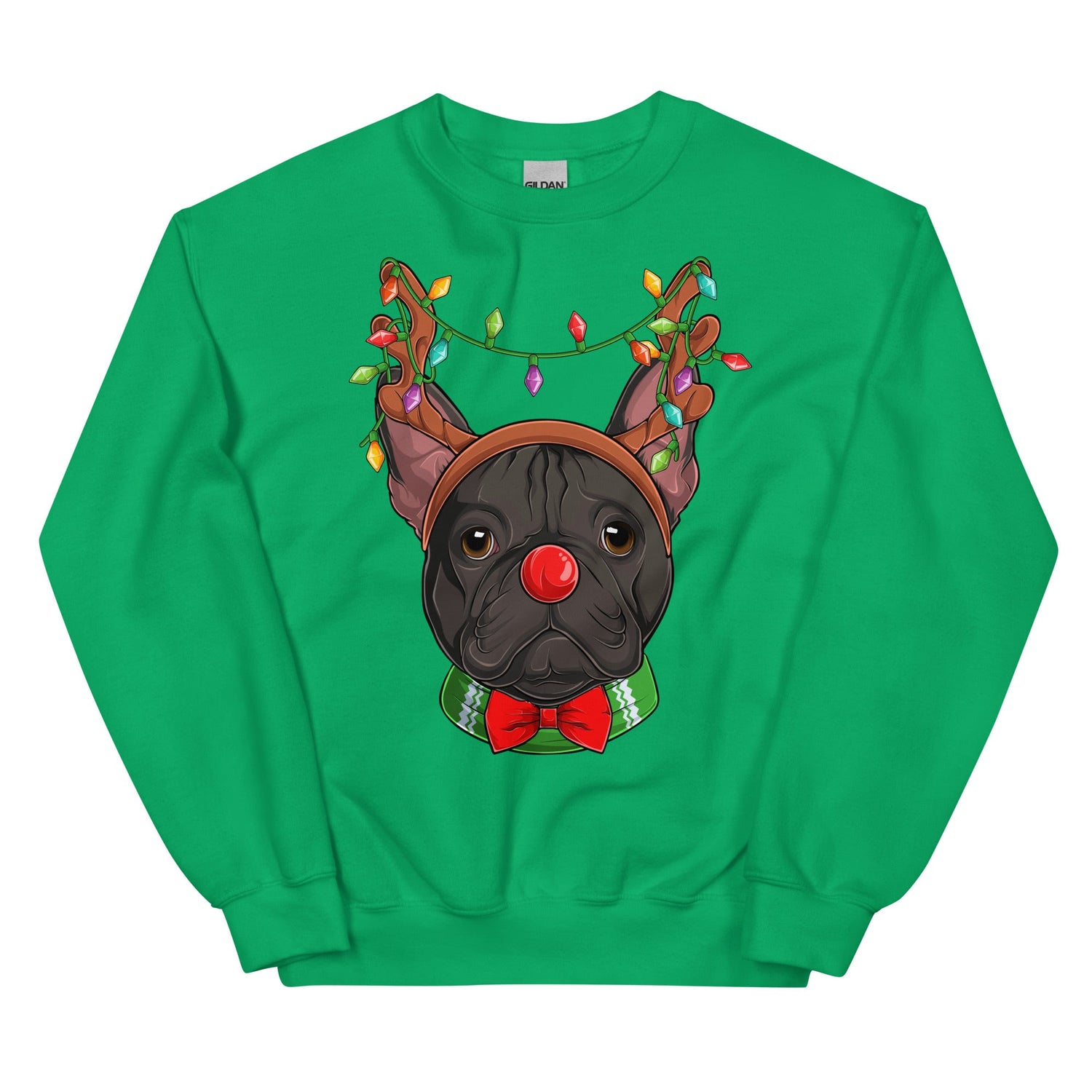 Red - Nosed Frenchie Christmas Crewneck | B&amp;W Colored