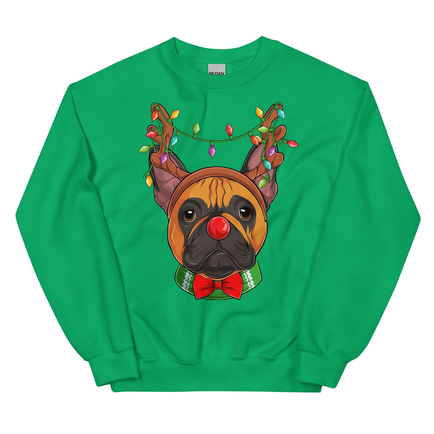 Red - Nosed Frenchie Christmas Crewneck | Red &amp; White Colored